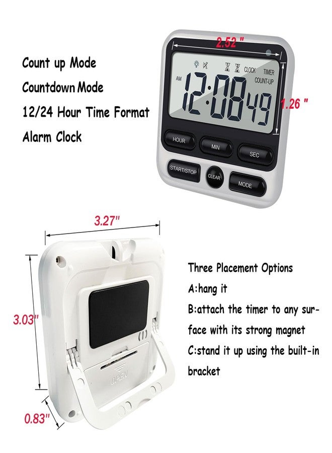 MLWSHR Multinational Digital Dual Kitchen Timer with Magnetic Mount, 24-Hour Countdown & Stopwatch, Alarm Clock, Calendar, Visual & Audio Alerts, Mute Option, Batteries Included - Image 2
